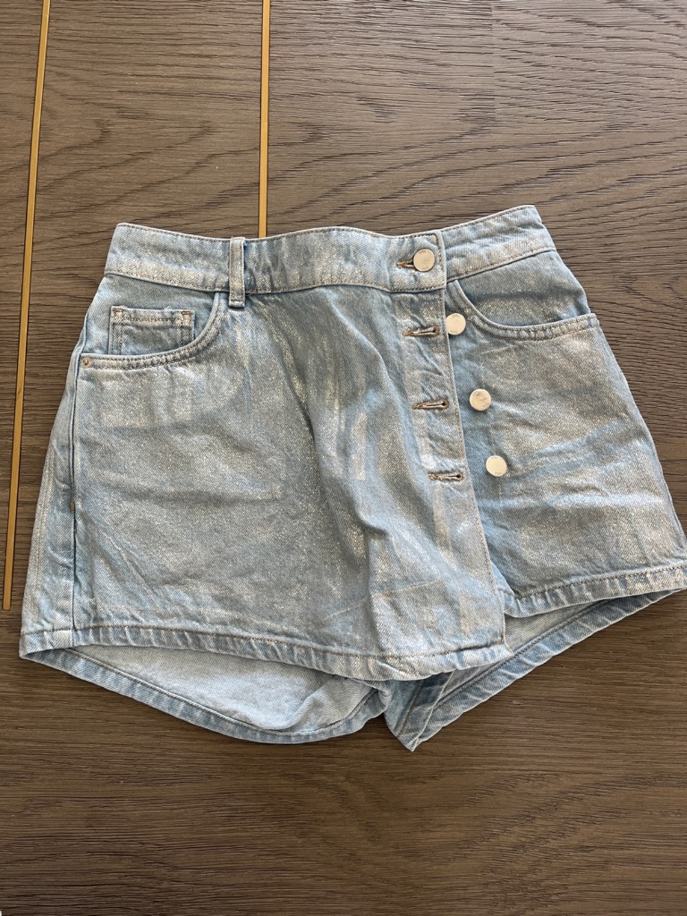 Zara Light Blue Denim Button-Front High-Rise Shorts